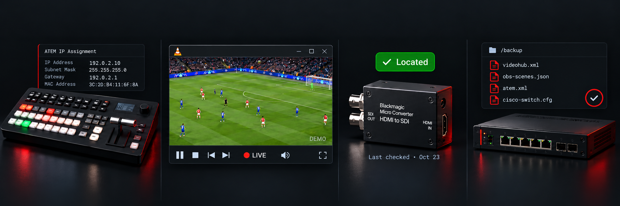 Simulated football channel playing live in a VLC window without a duration counter.