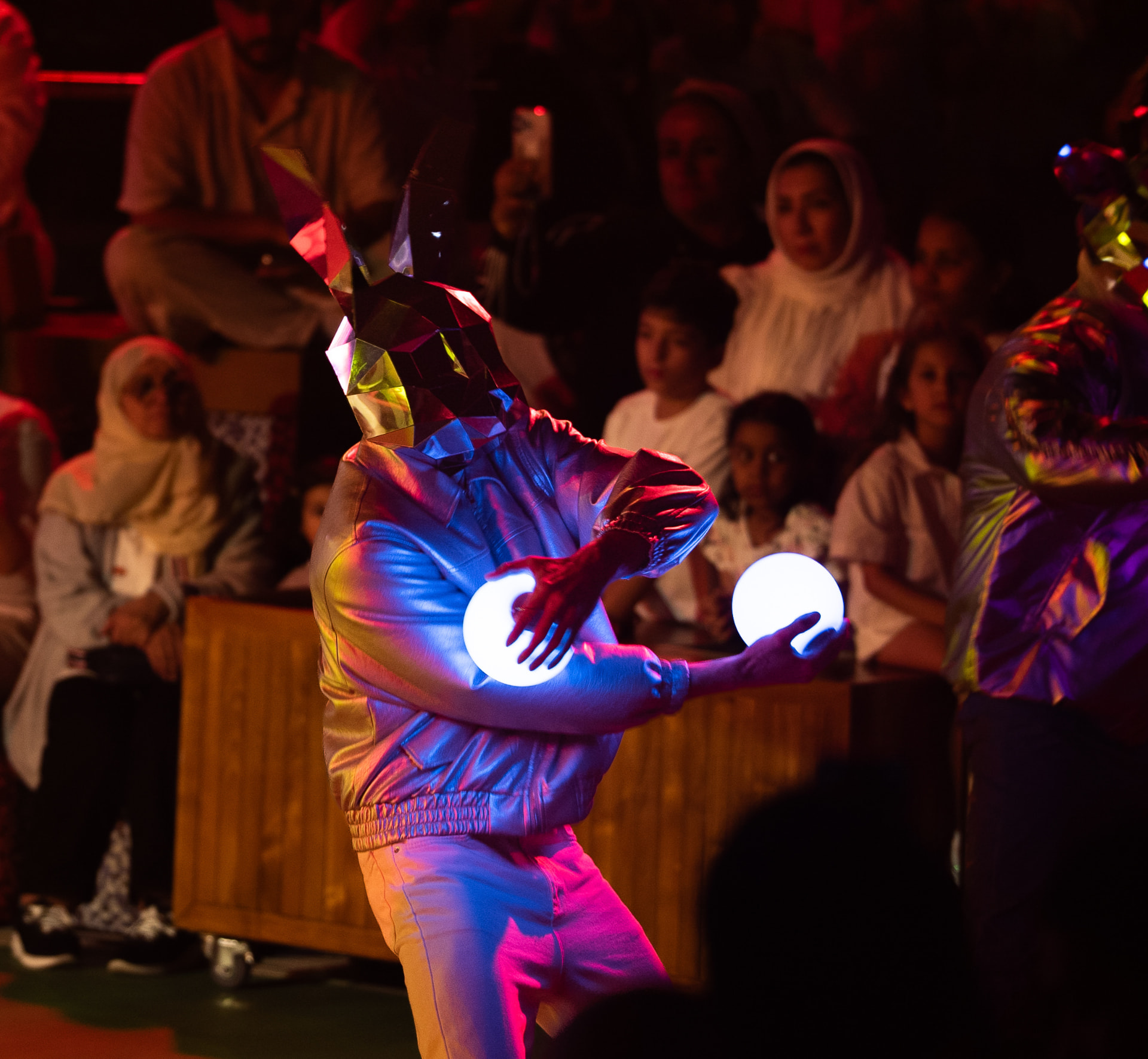 LED orb performer, deck show
